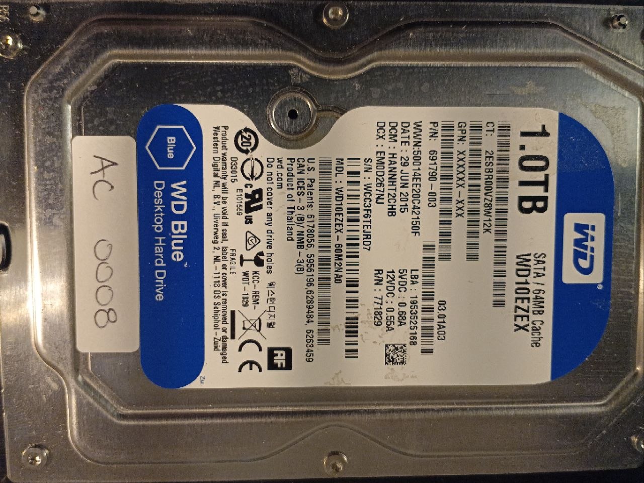 Western Digital WD10EZEX-60M2NA0 1.0TB donor drive
