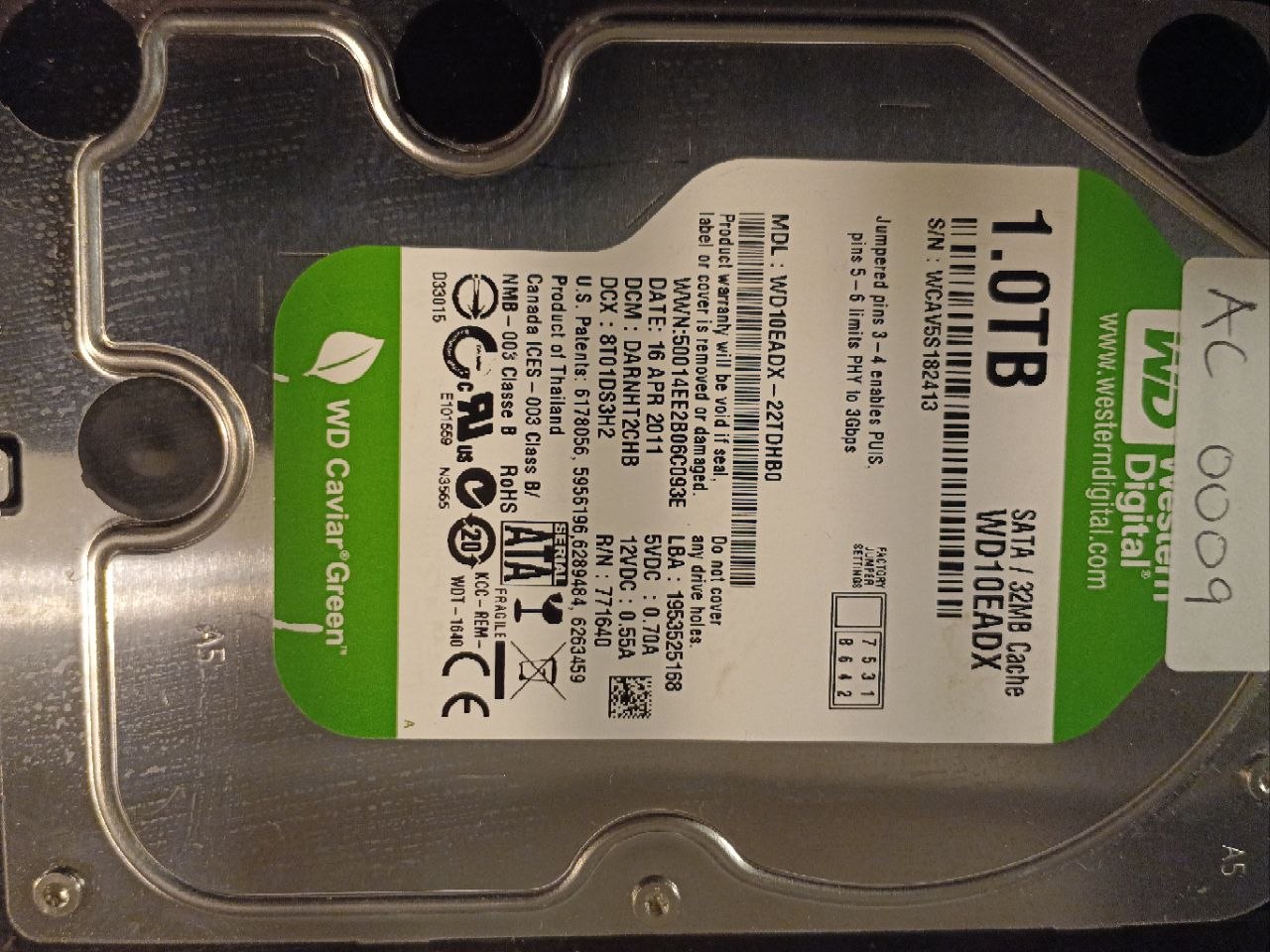 Western Digital WD10EADX-22TDHB0 1.0TB donor drive