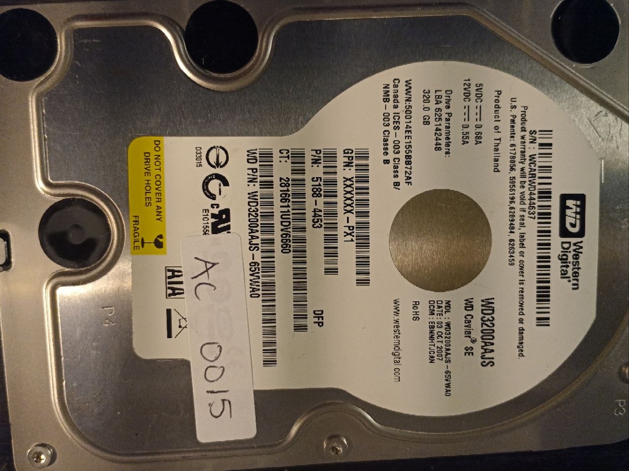 Western Digital WD3200AAJS-65VWA0 320GB donor drive
