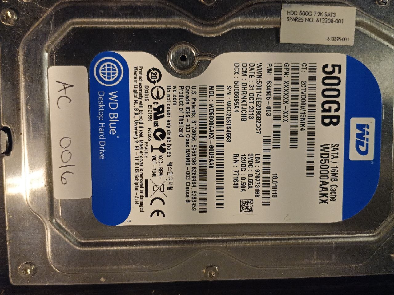 Western Digital WD5000AAKX-60U6AA0 500GB donor drive