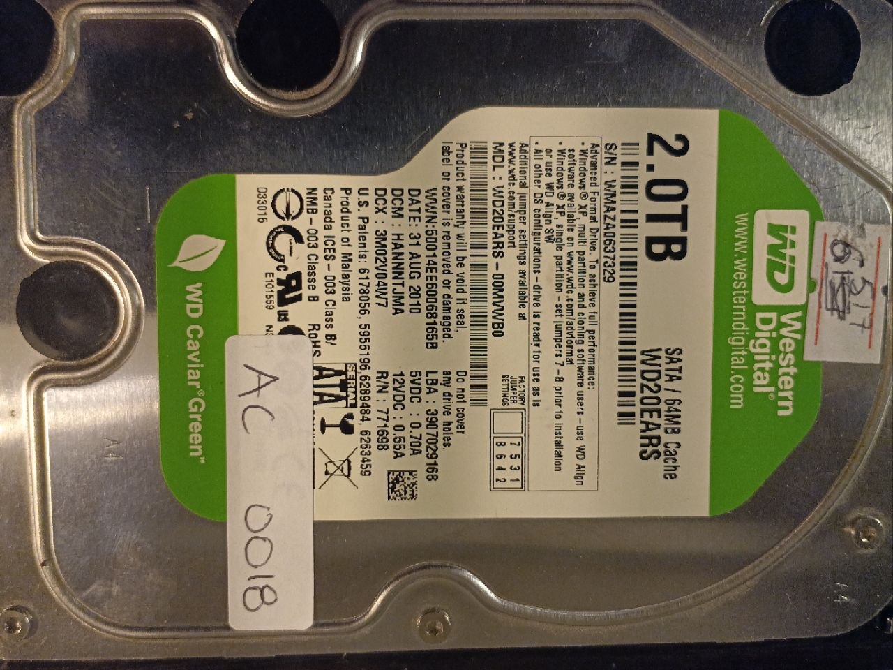 Western Digital WD20EARS-00MVWB0 2.0TB donor drive
