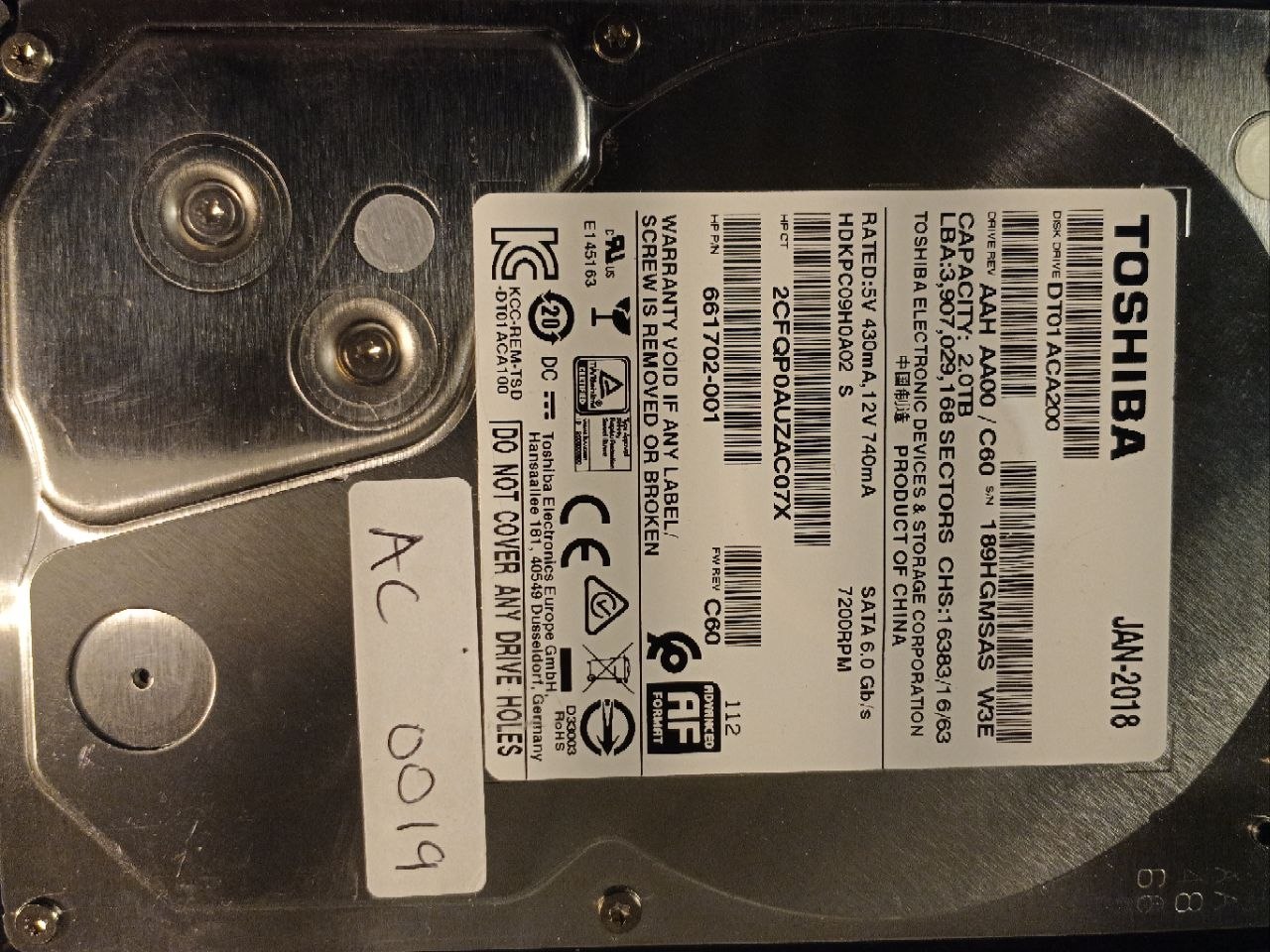 Toshiba DT01ACA200 2TB donor drive