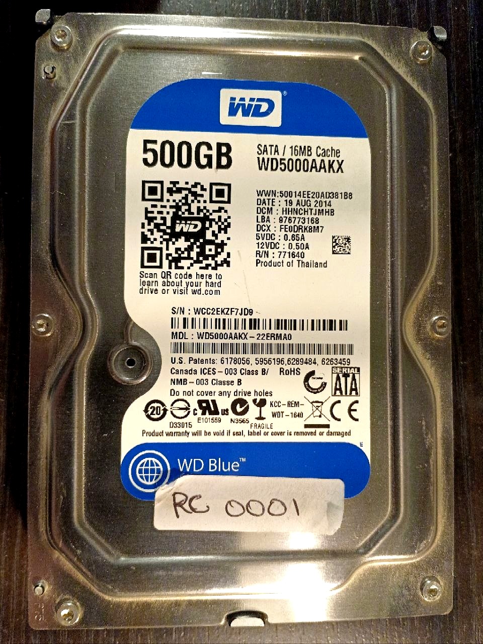 Western Digital WD5000AAKX-22ERMA0 500GB donor drive