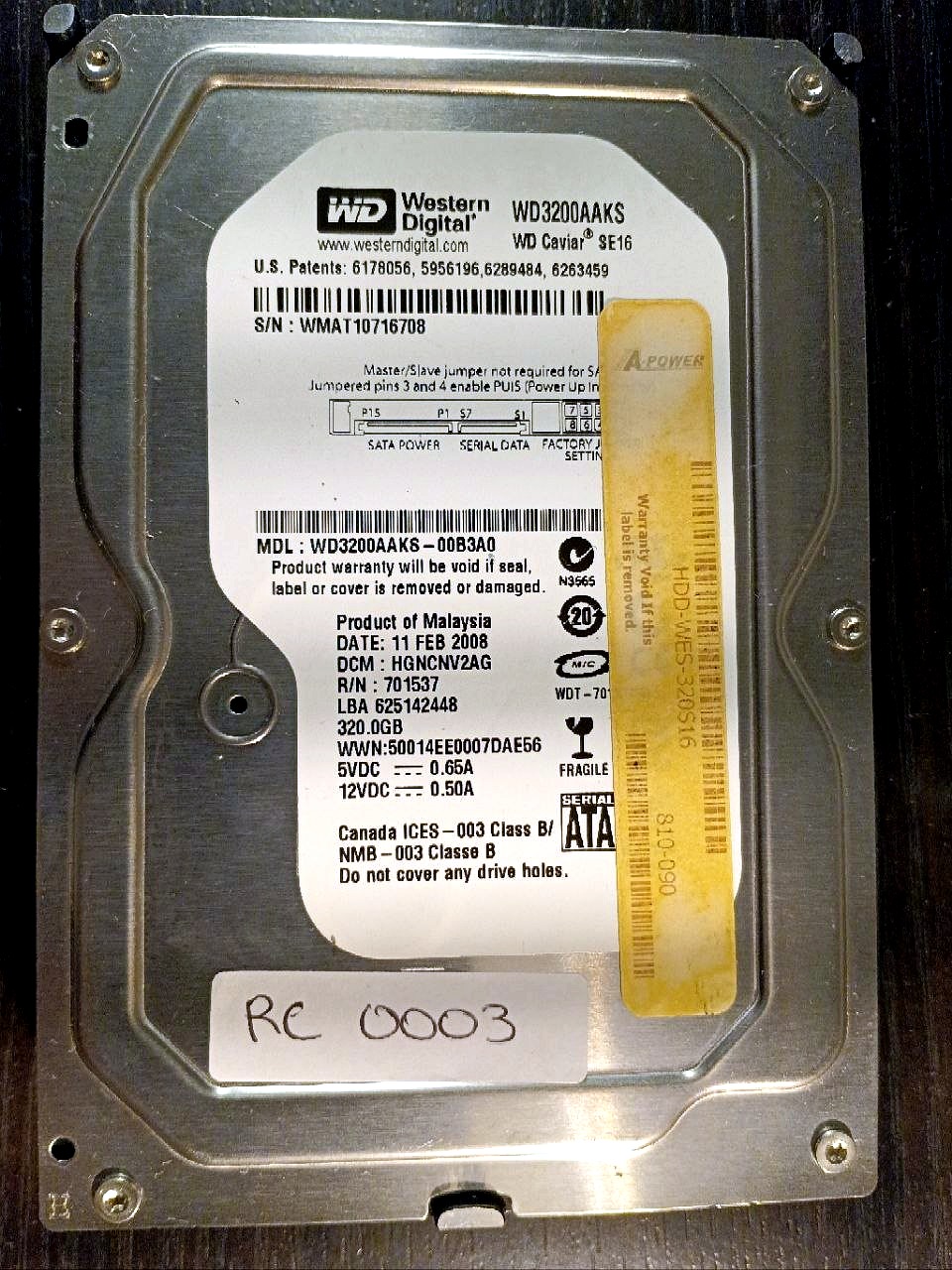 Western Digital WD3200AAKS-00B3A0 320GB donor drive