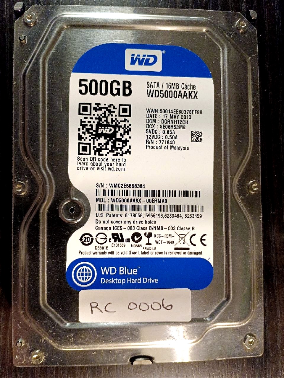Western Digital WD5000AAKX-00ERMA0 500GB donor drive