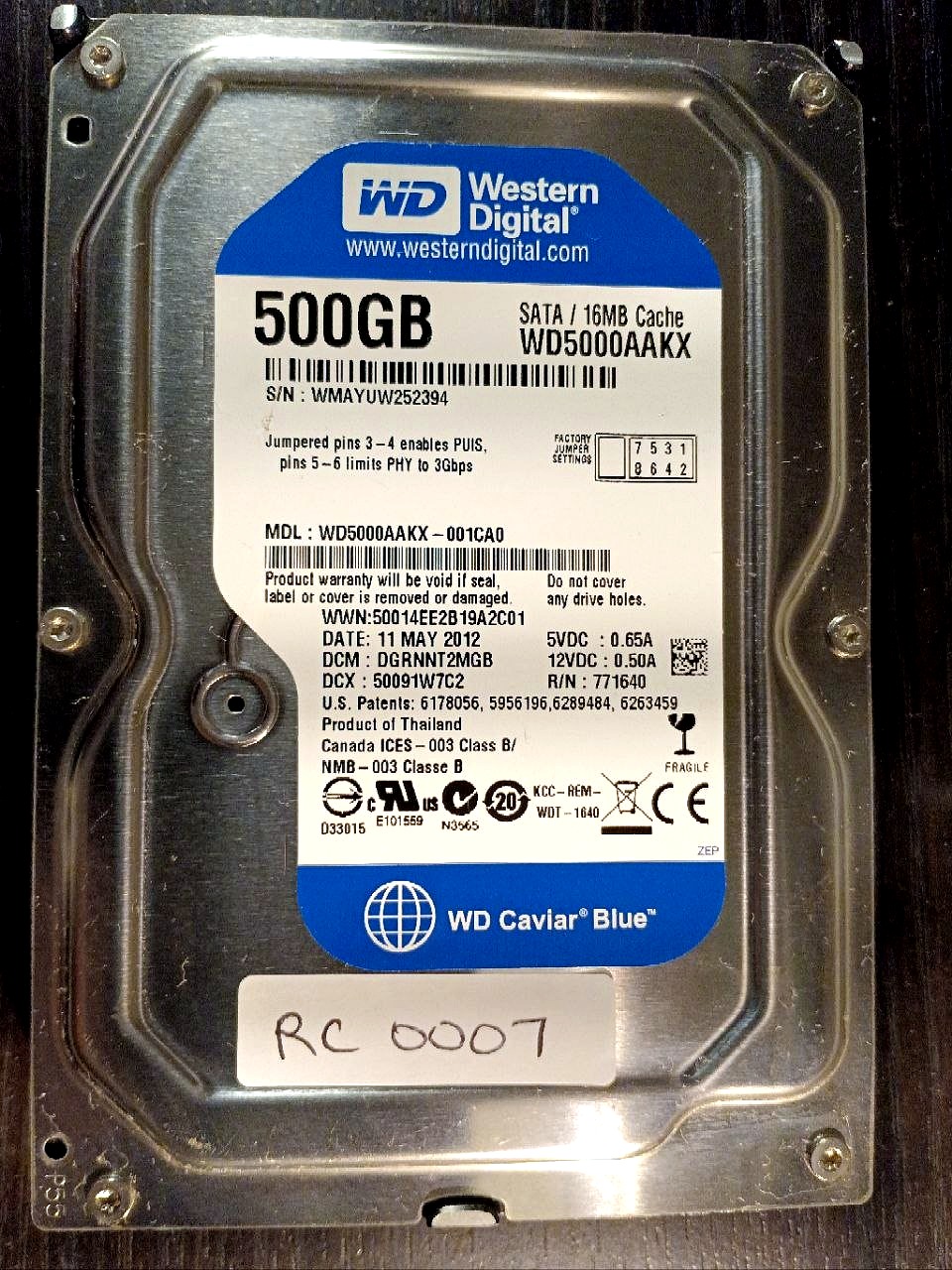 Western Digital WD5000AAKX-001CA0 500GB donor drive