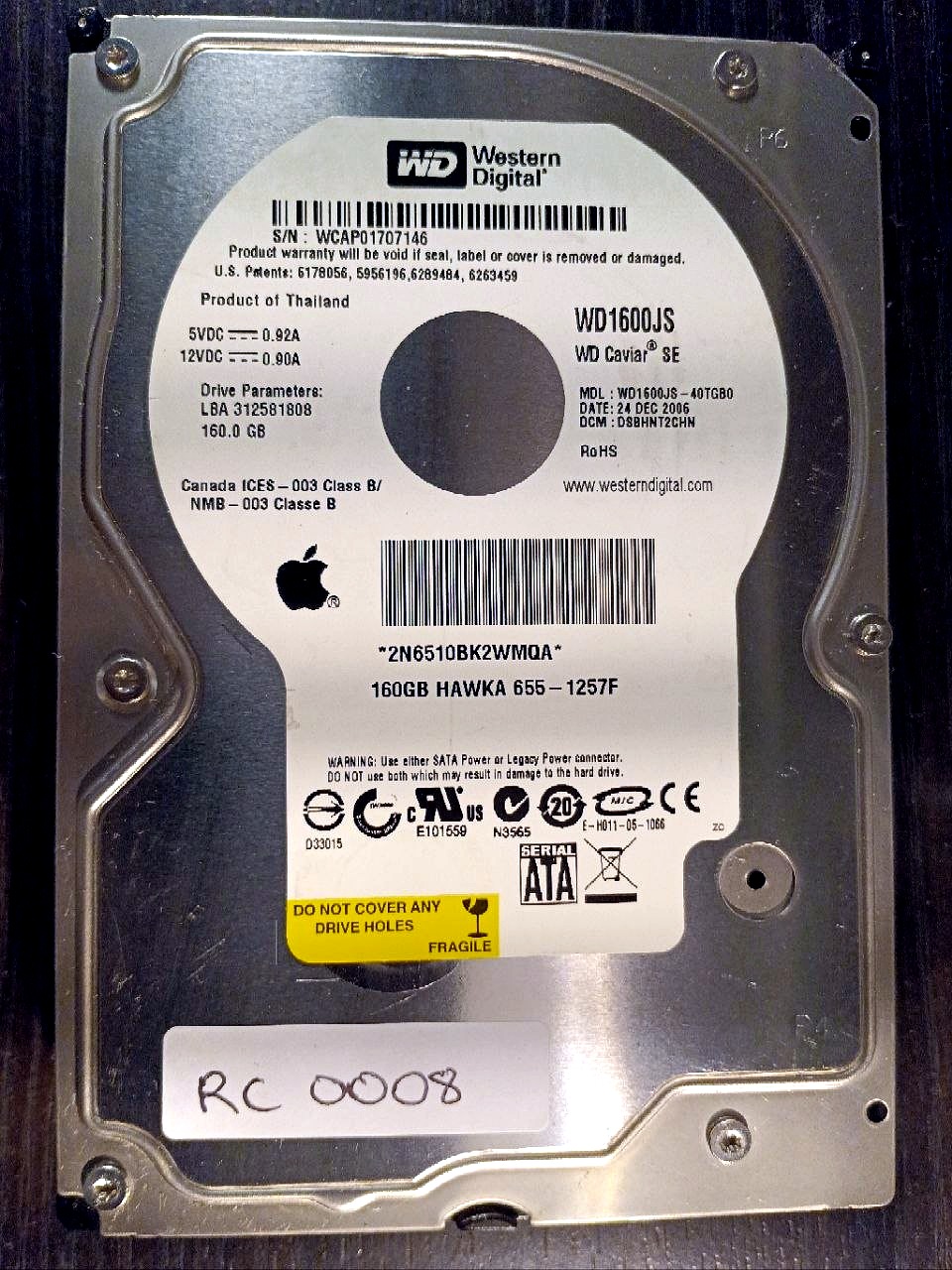 Western Digital WD1600JS-40TGB0 160GB donor drive