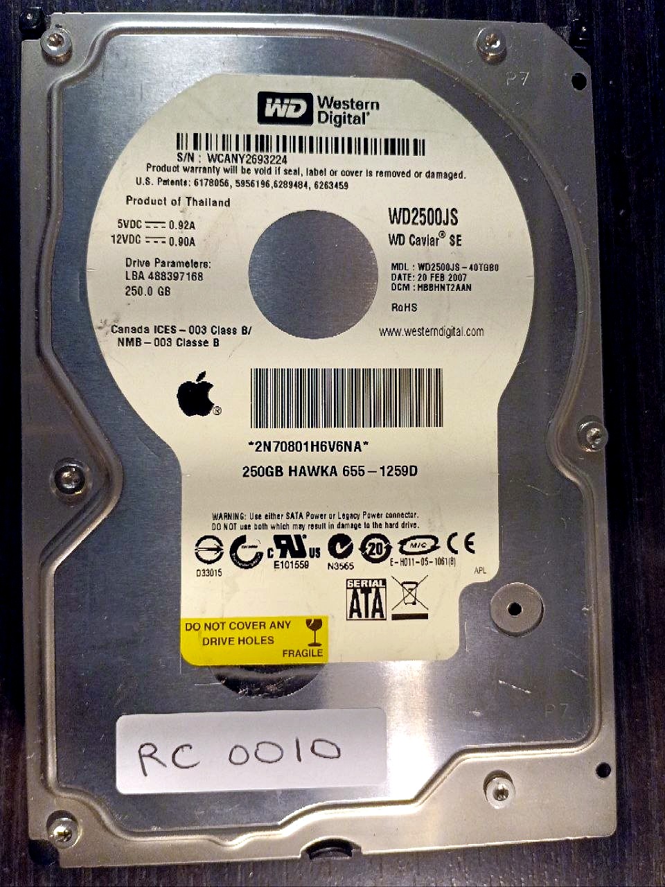 Western Digital WD2500JS-40TGB0 250GB donor drive