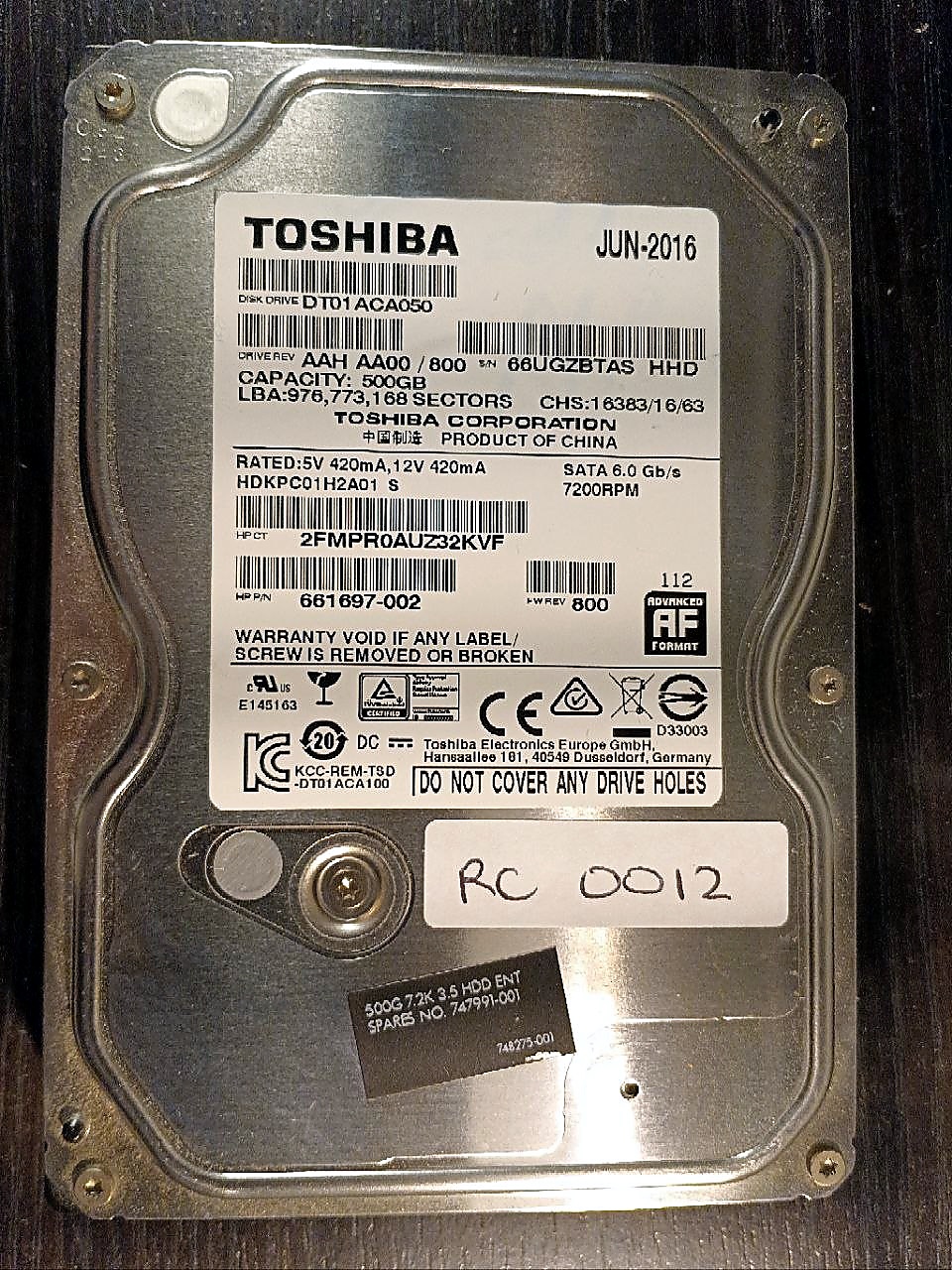 Toshiba DT01ACA050 500GB donor drive