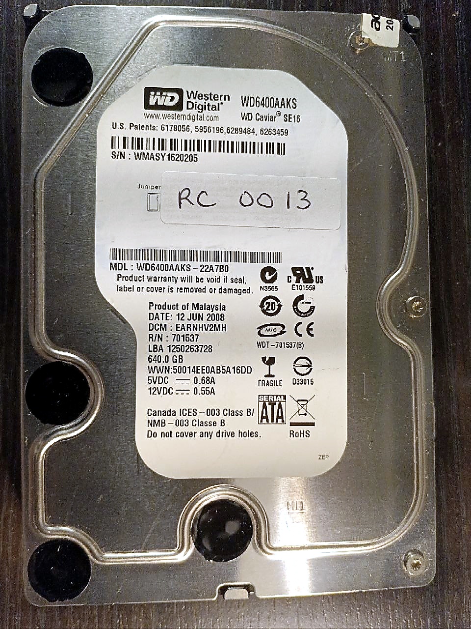Western Digital WD6400AAKS-22A7B0 640GB donor drive