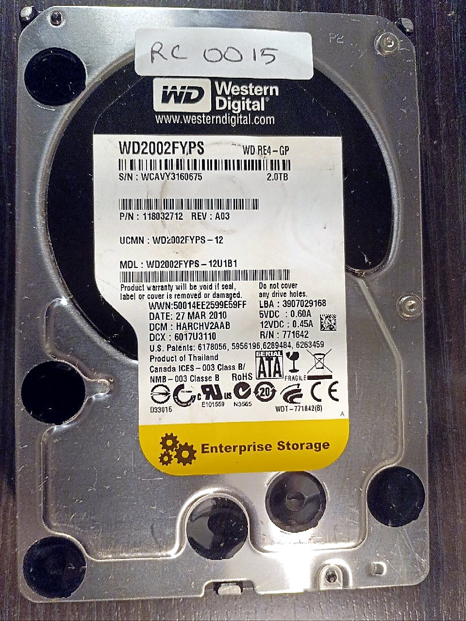 Western Digital WD2002FYPS-12U1B1 2TB donor drive
