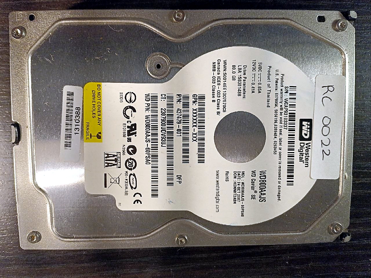 Western Digital WD800AAJS-60PSA0 80GB donor drive