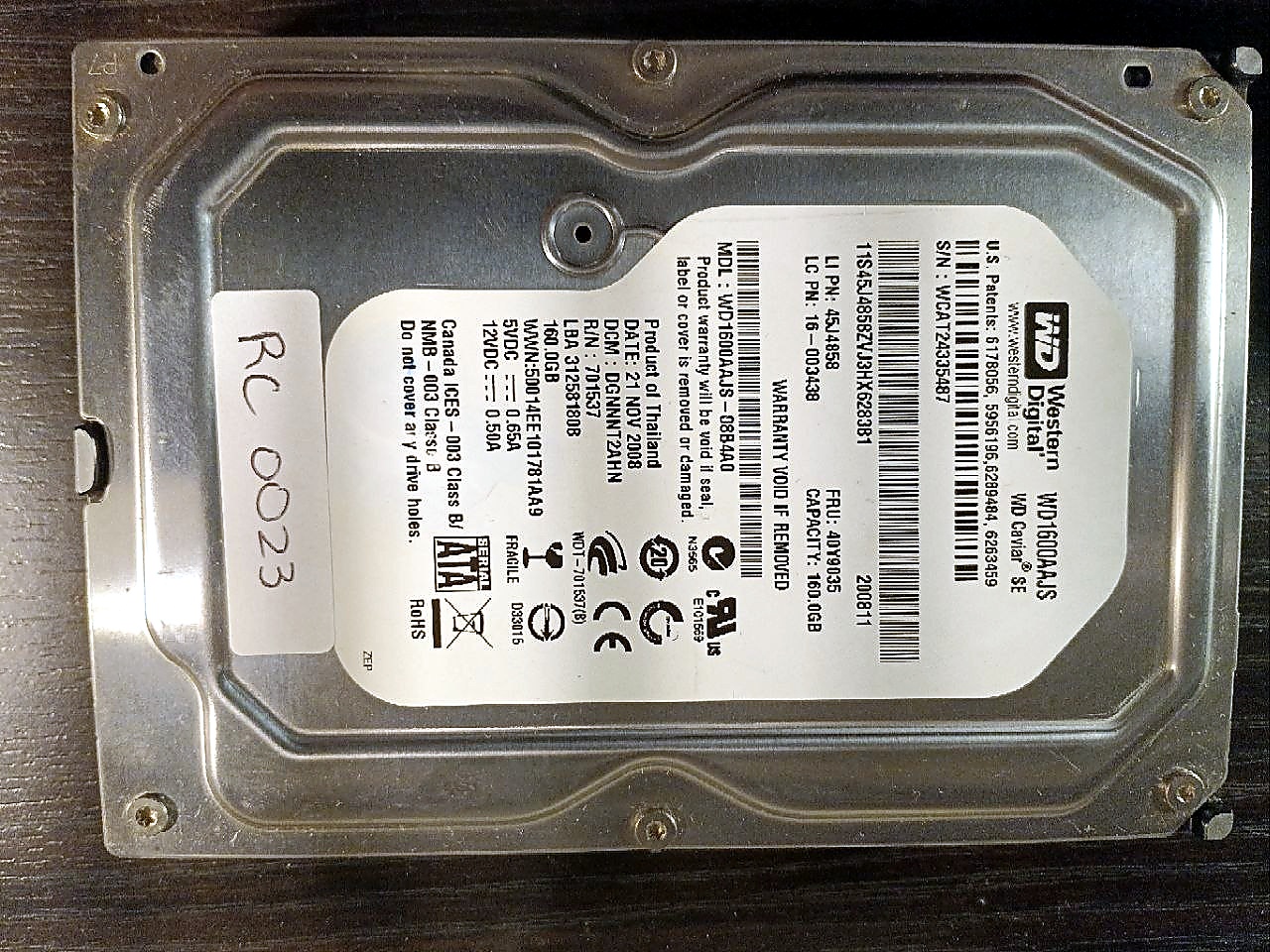 Western Digital WD1600AAJS-98B4A0 160GB donor drive