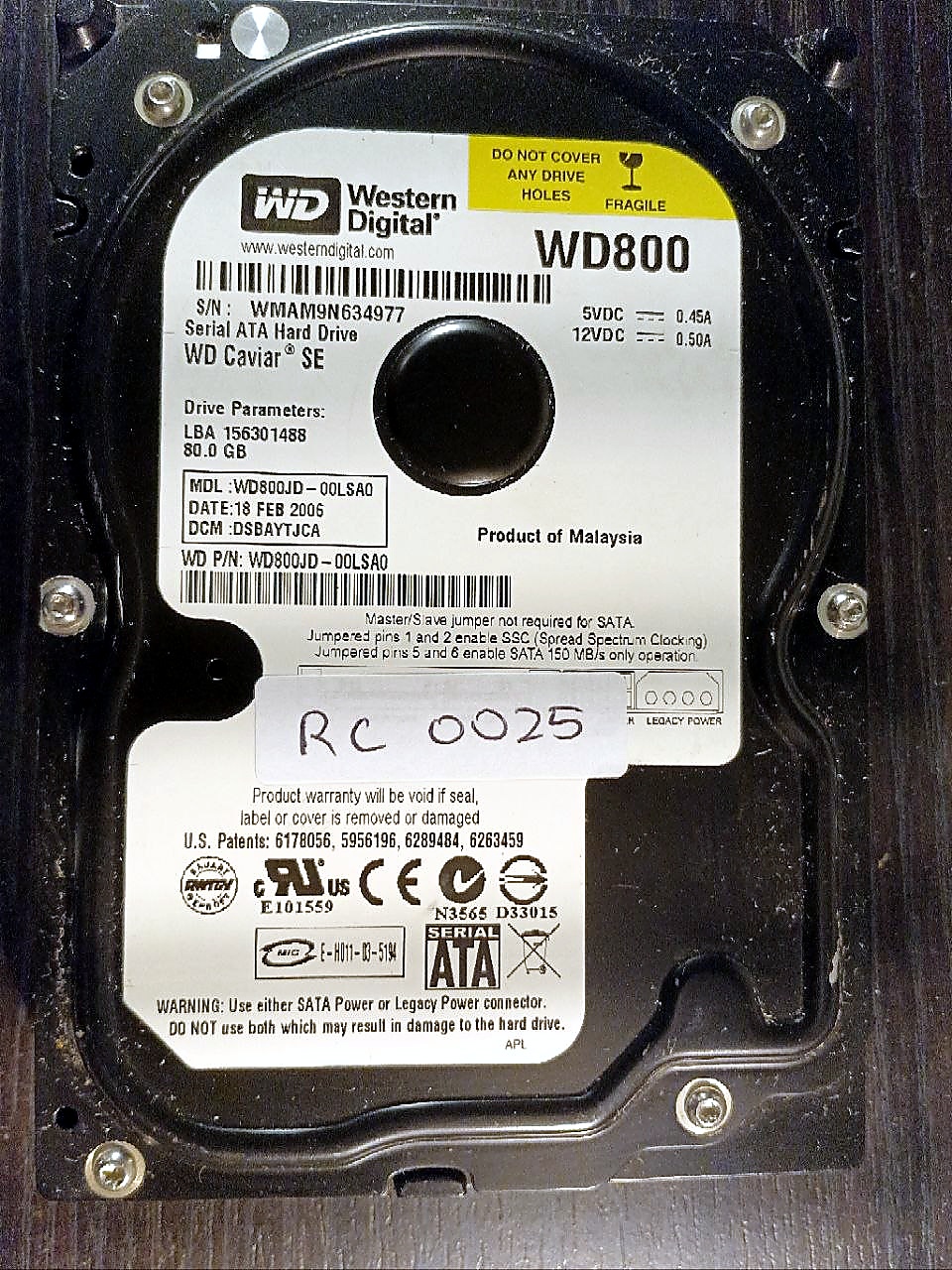 Western Digital WD800JD-00LSA0 80GB donor drive