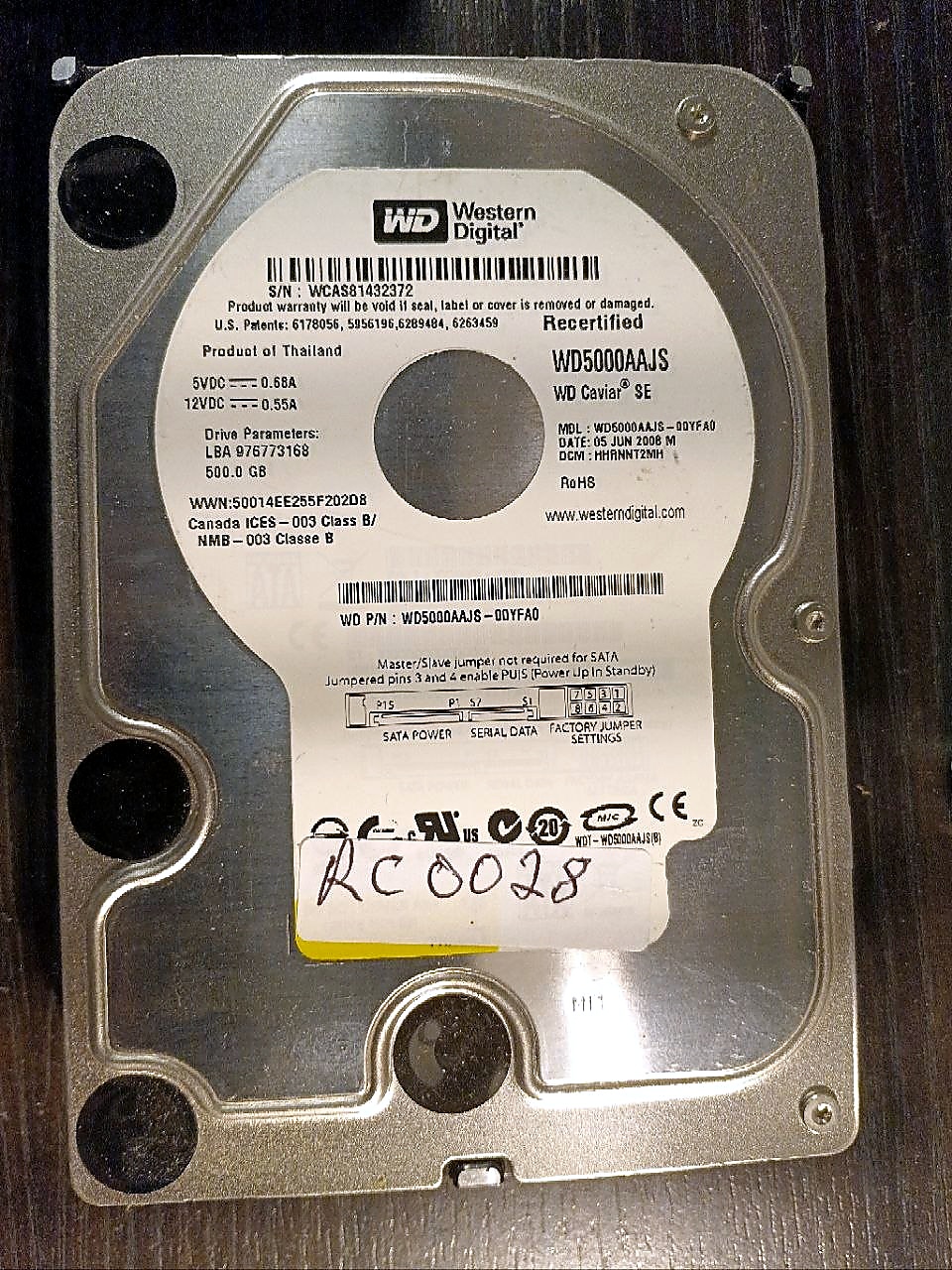 Western Digital WD5000AAJS-00YFA0 500GB donor drive