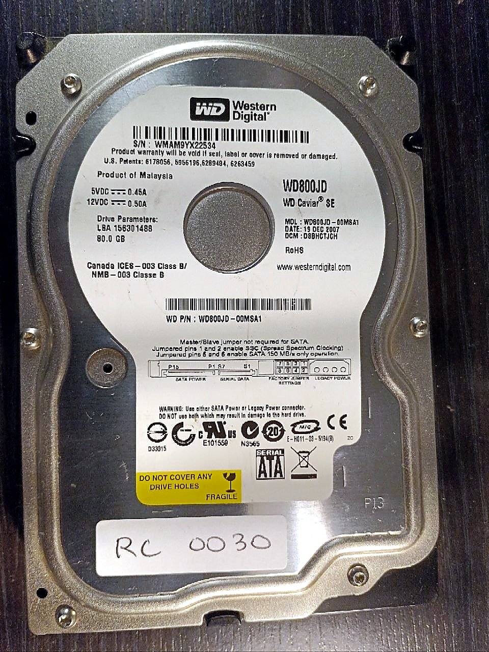 Western Digital WD800JD-00MSA1 80GB donor drive