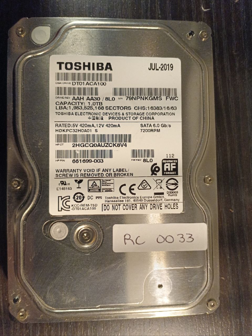 Toshiba DT01ACA100 1TB donor drive
