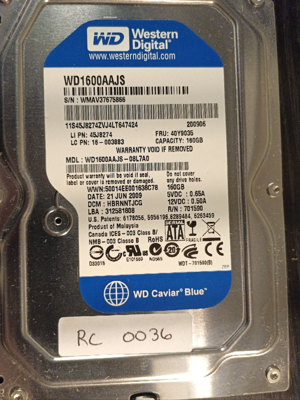 Western Digital WD1600AAJS-08L7A0 160GB donor drive