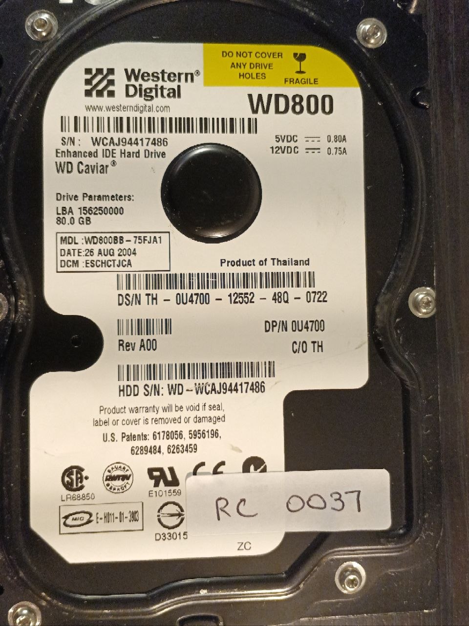 Western Digital WD800BB-75FJA1 80GB donor drive