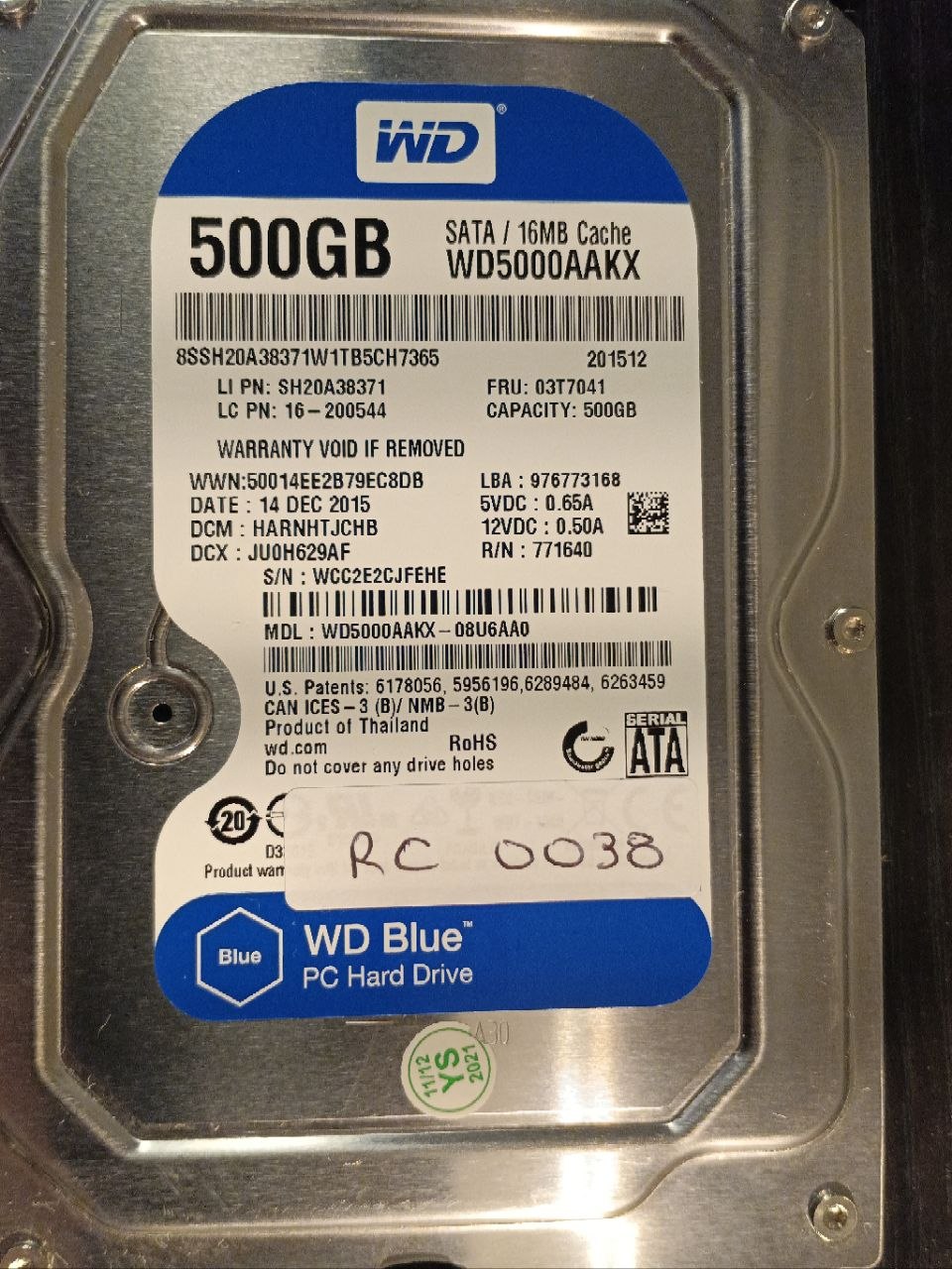 Western Digital WD5000AAKX-08U6AA0 500GB donor drive