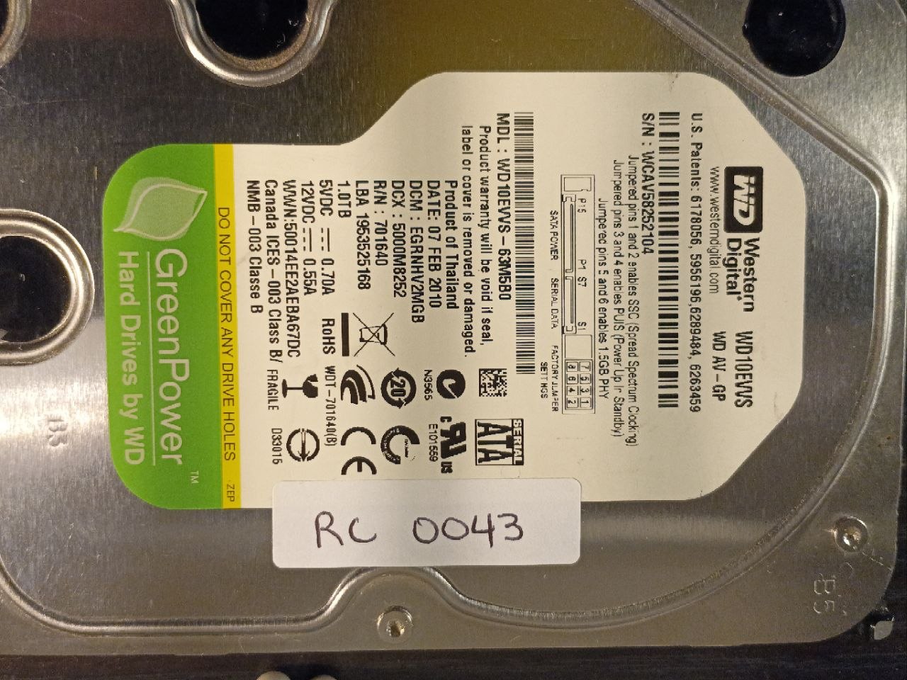 Western Digital WD10EAVS-63M5B0 1TB donor drive