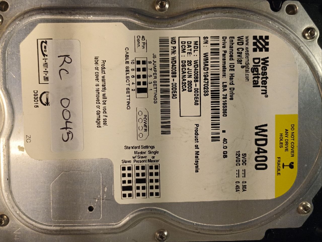 Western Digital WD400BB-00DEA0 40GB donor drive