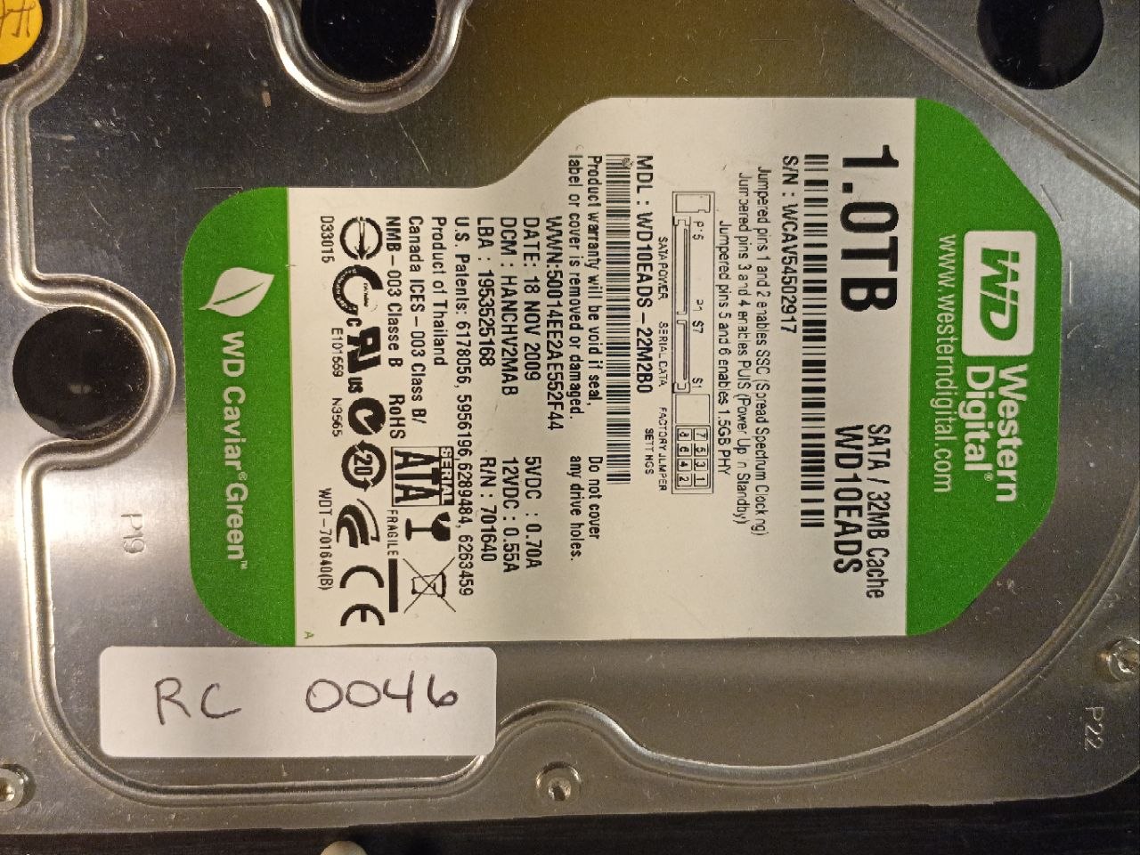 Western Digital WD10EADS-22M2B0 1TB donor drive