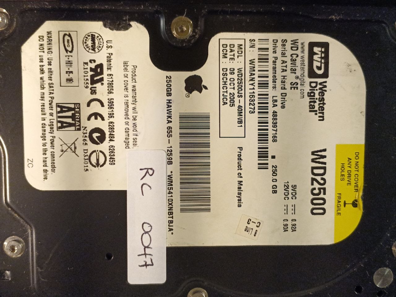 Western Digital WD2500JS-40MVB1 250GB donor drive