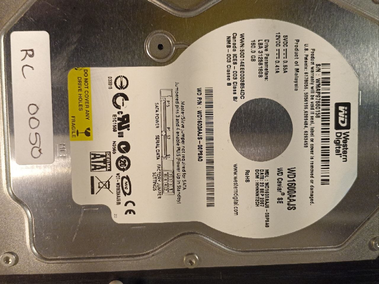 Western Digital WD1600AAJS-00PSA0 160GB donor drive