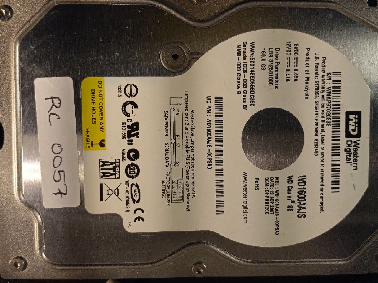 Western Digital WD1600AAJS-00PSA0 160GB donor drive