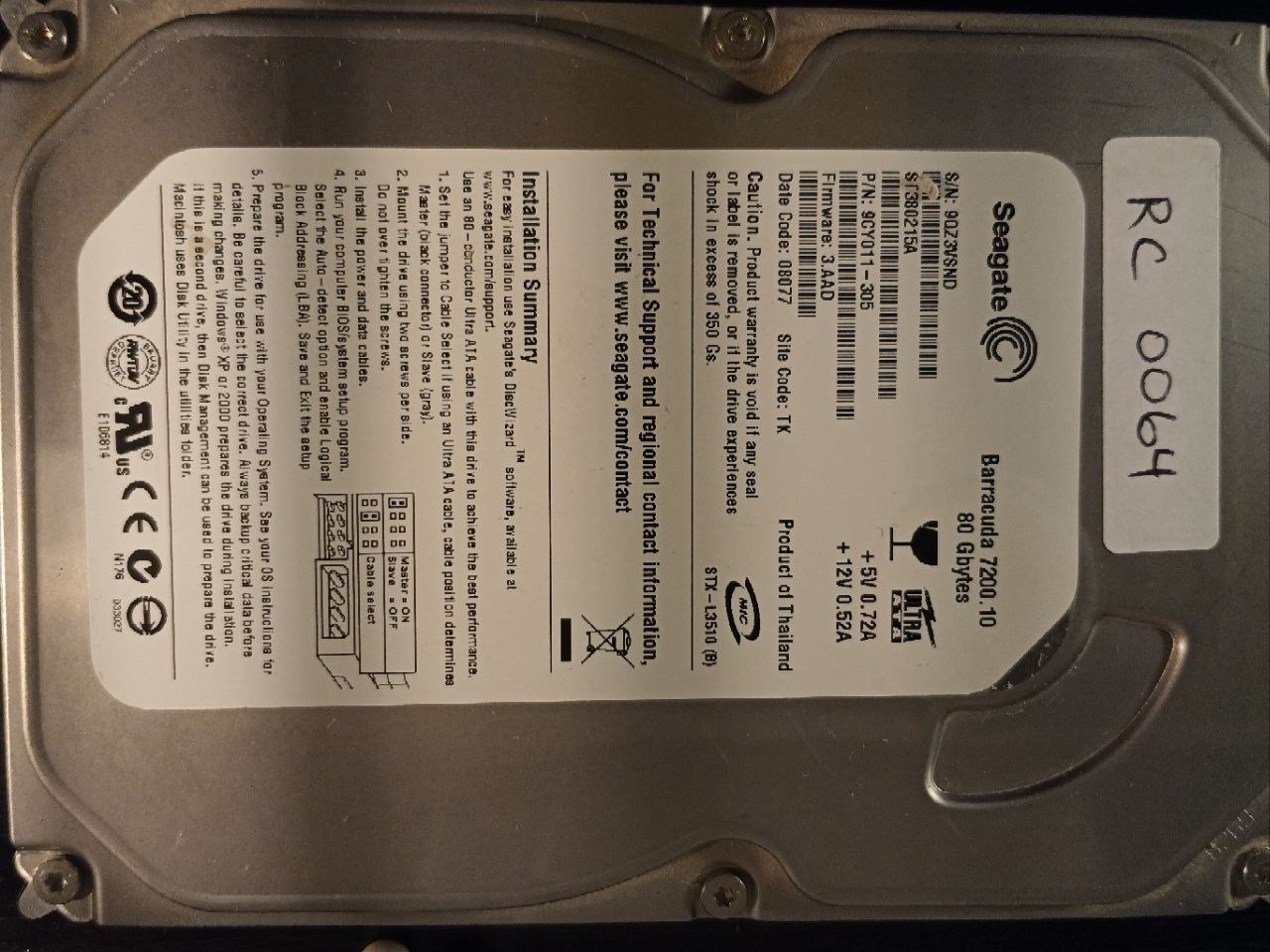 Seagate ST380215AS 80GB donor drive