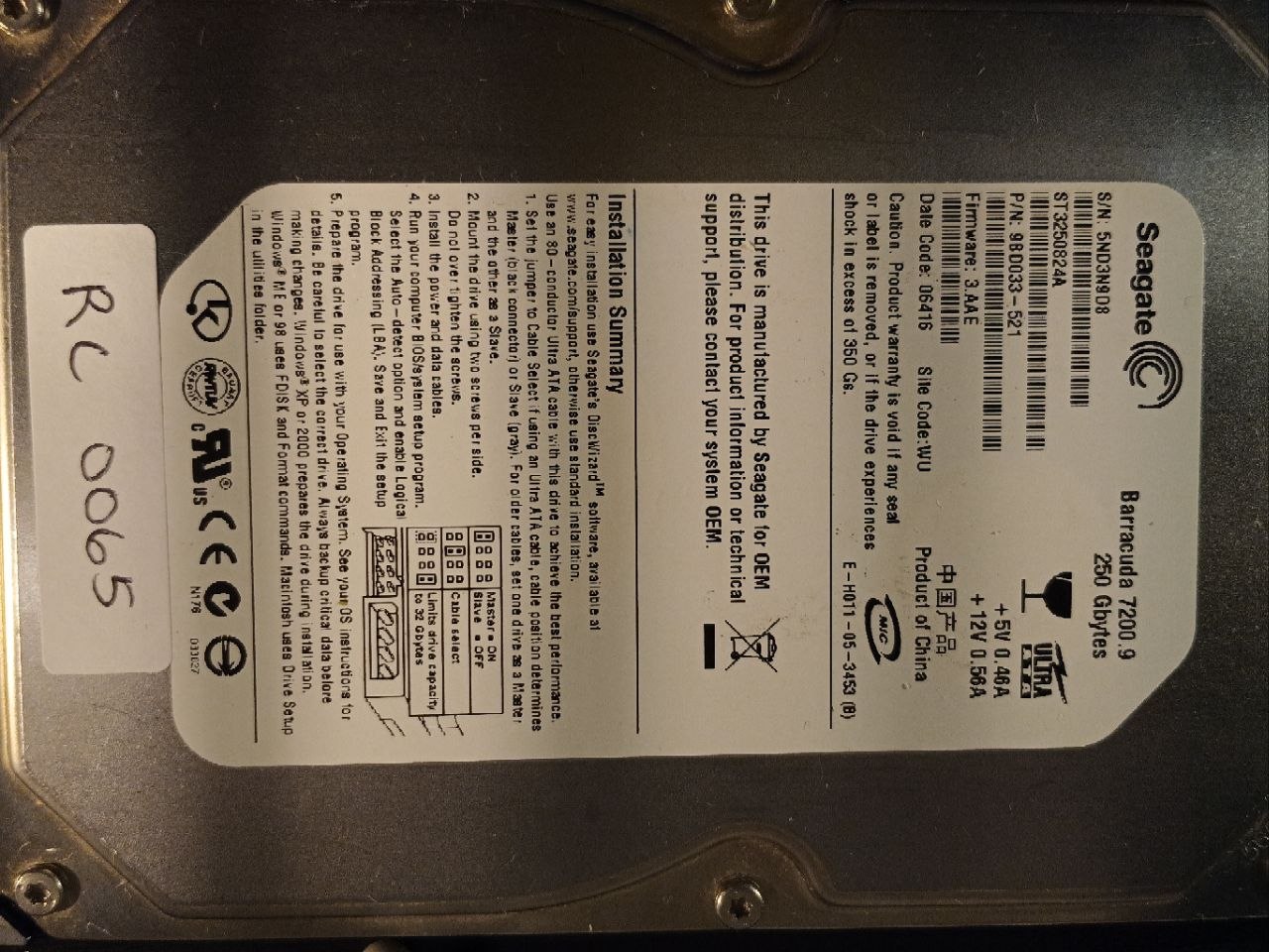 Seagate ST3250824A 250GB donor drive