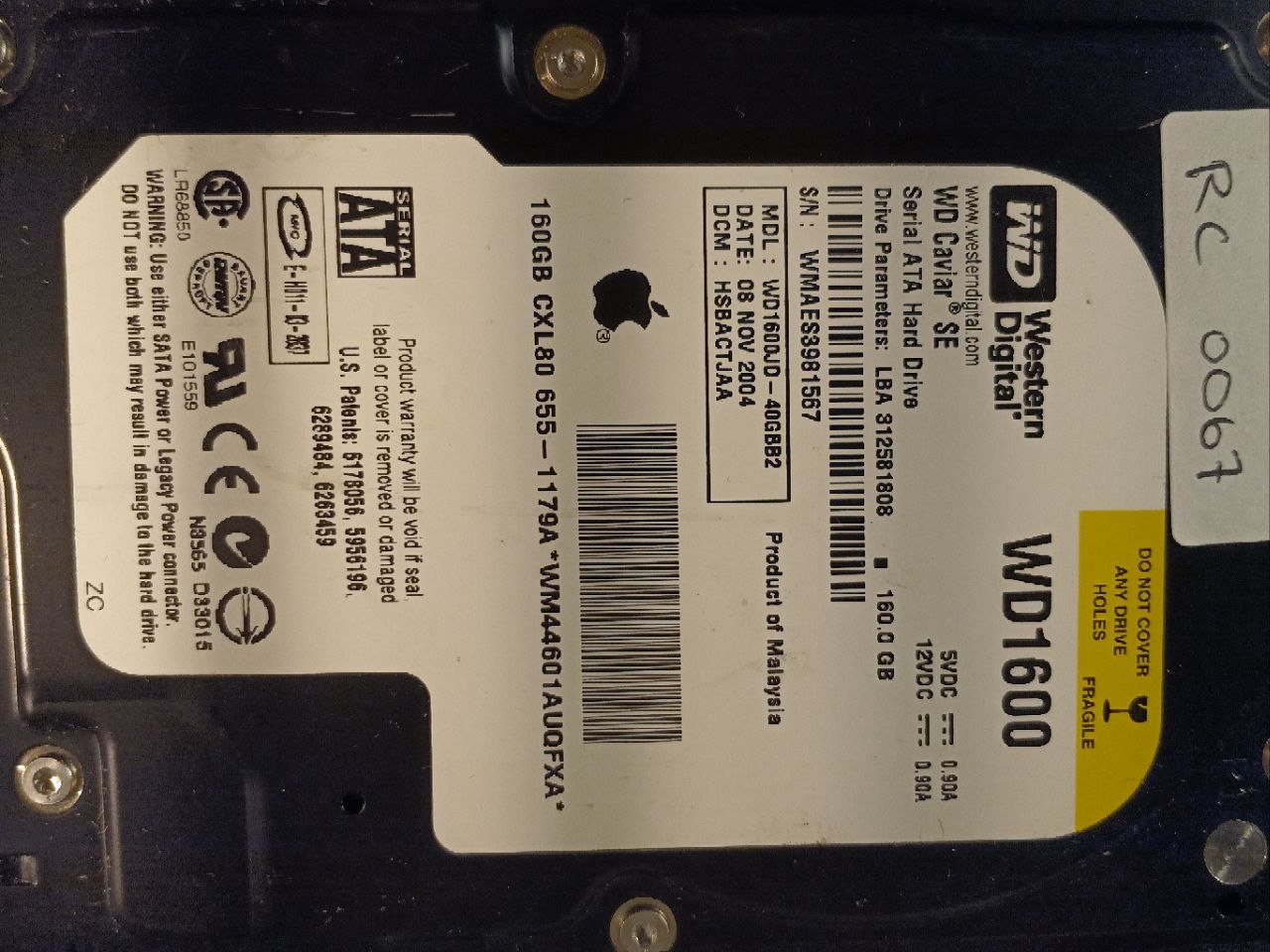 Western Digital WD1600JD-40GBB2 160GB donor drive