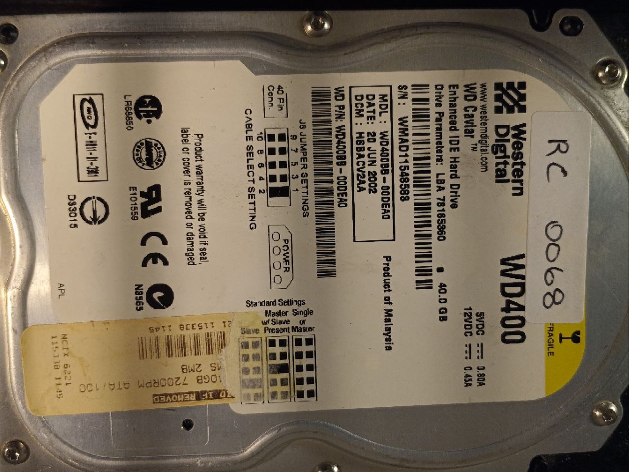 Western Digital WD400BB-00DEA0 40GB donor drive