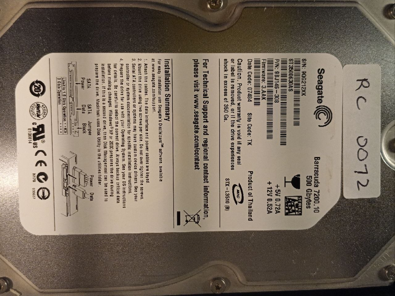 Seagate ST3500630AS 500GB donor drive