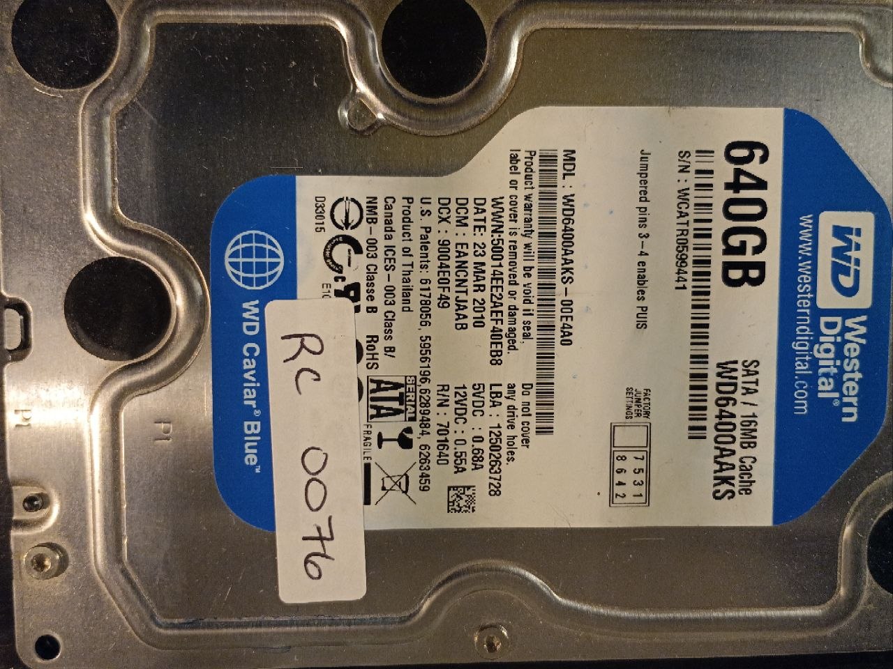 Western Digital WD6400AAKS-00E4A0 640GB donor drive