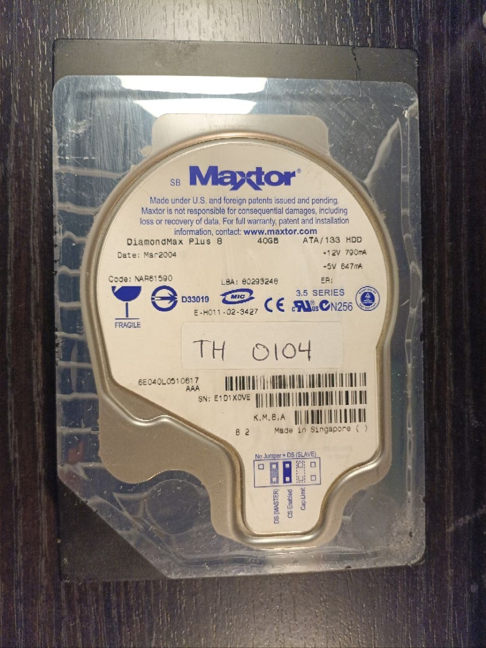 Maxtor 6E040L0 40GB ATA/IDE donor drive S/N E1D1X0VE (TH0104)