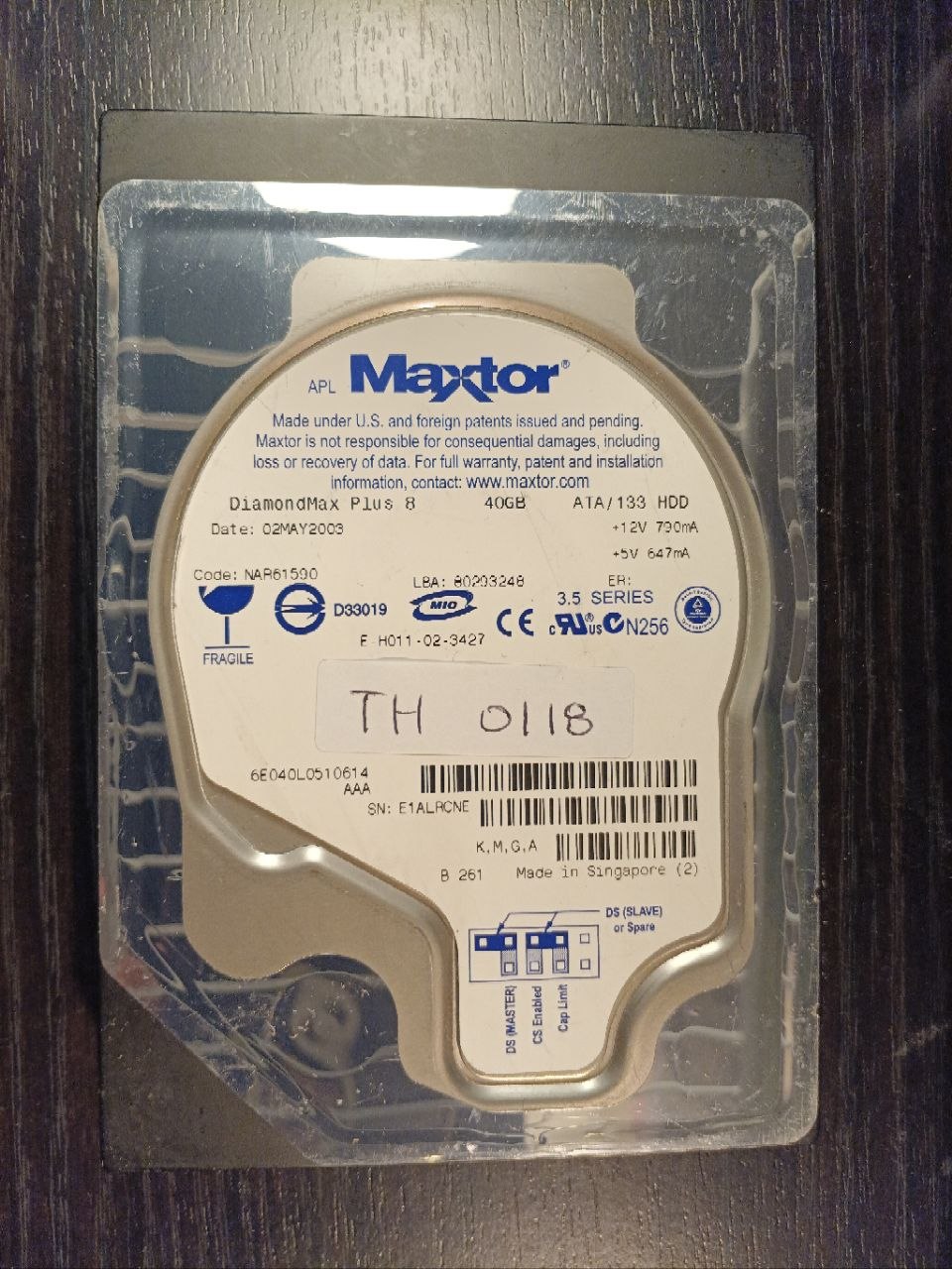 Maxtor 6E040L0 40GB ATA/IDE donor drive S/N E1ALRCNE (TH0118)