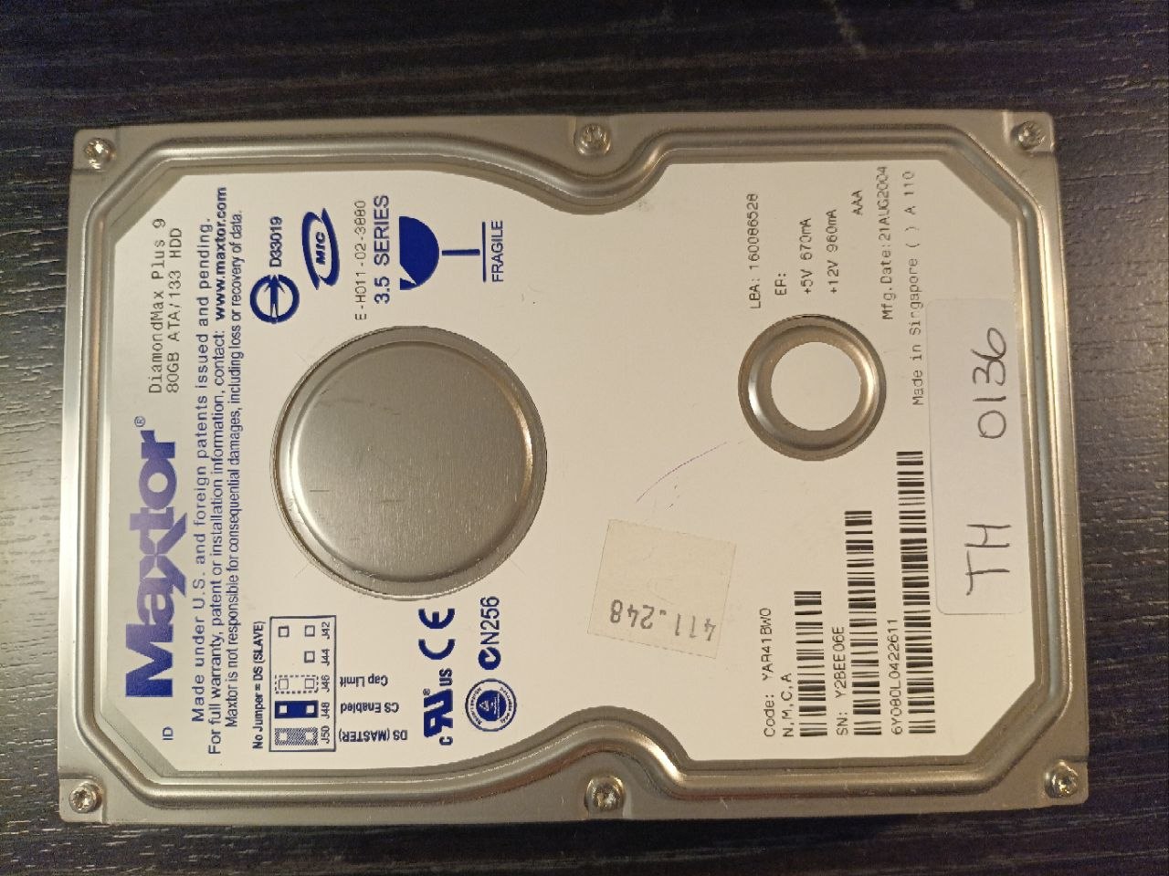 Maxtor 6Y080L0 80GB ATA/IDE donor drive S/N Y2BEEC6E (TH0136)