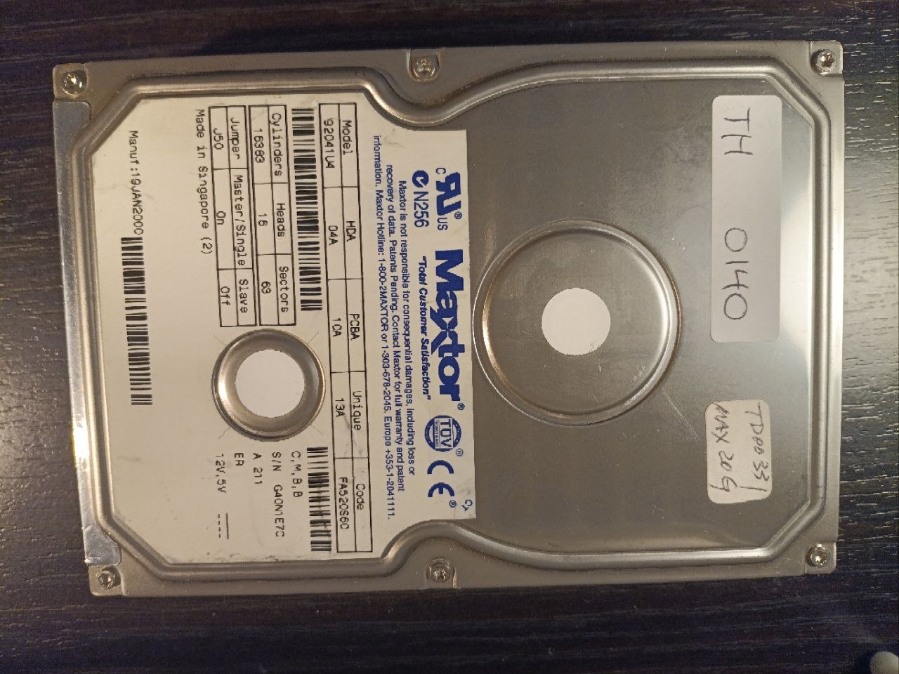 Maxtor 92041U4 20.4GB ATA/IDE donor drive (TH0140)